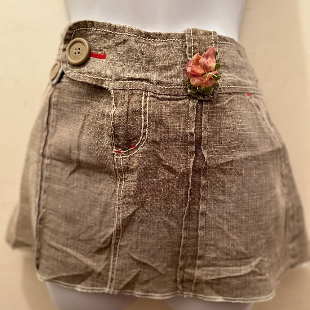 Dollhouse Y2K Tan Linen Mini Skirt W/ Pockets